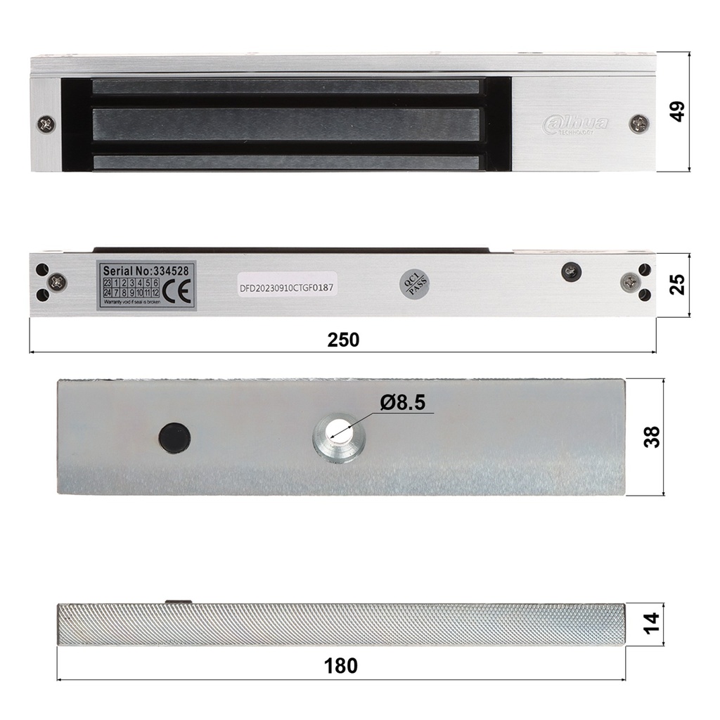 [DHI-ASF280A-V1] Dahua - Cerradura Magnetica 12V de 600 Lbs (280 Kgs) Indicador de Estado LED Material Antidesgaste y Magnetismo Anti-Residual Aplicaciones en Puerta de Metal y Madera