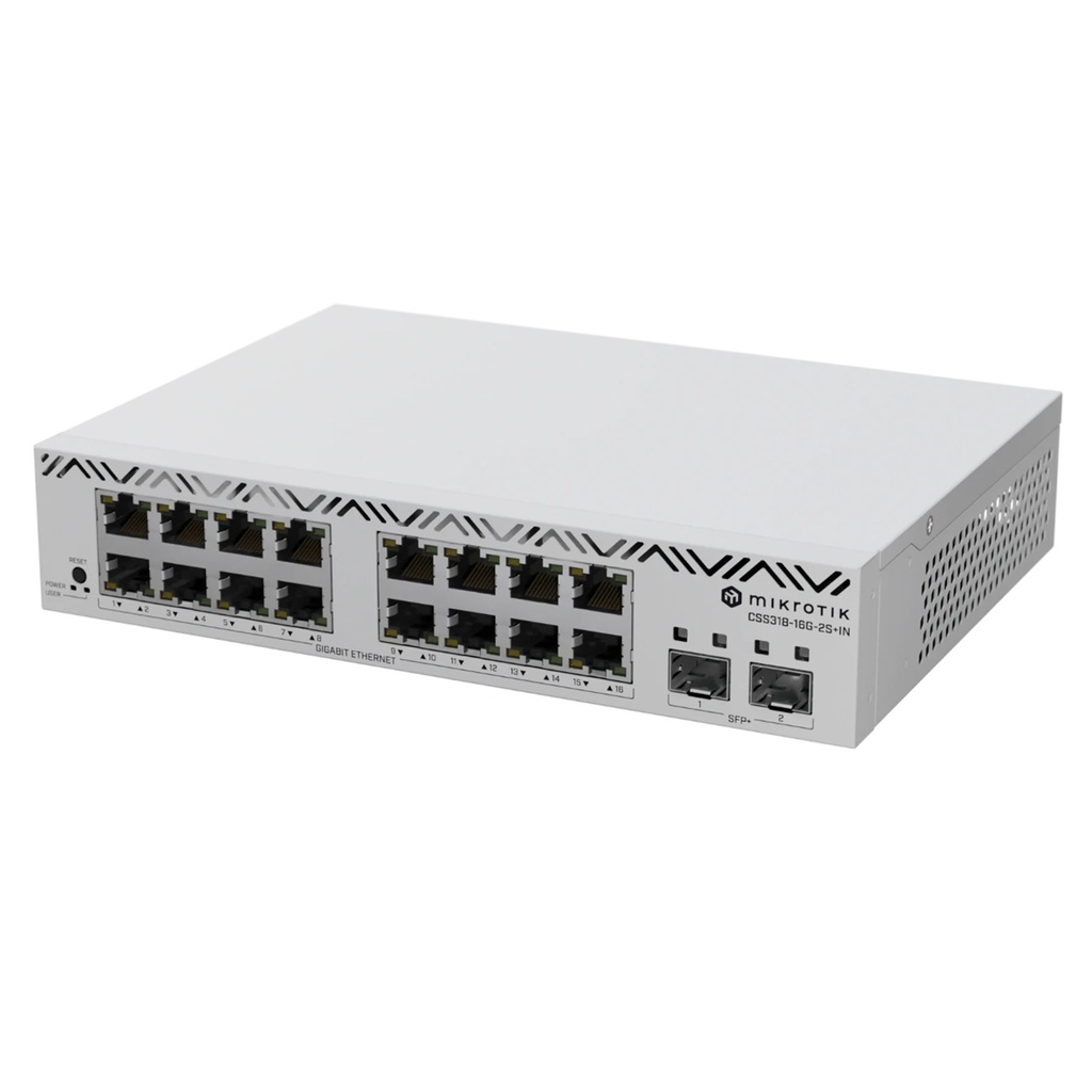 [CSS318-16G-2S+IN] Mikrotik - Switch MikroTik con 16 Puertos Gigabit Ethernet 2 Puertos SFP+ 10G Filtrado MAC y VLANs SwOS Configuración Web