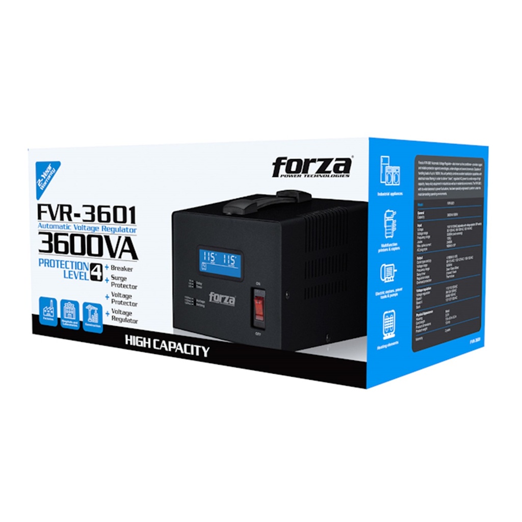 [FVR-3601] Forza - Regulador Automático de Voltaje 115V 3600VA/1800W [4] x NEMA 5-15R