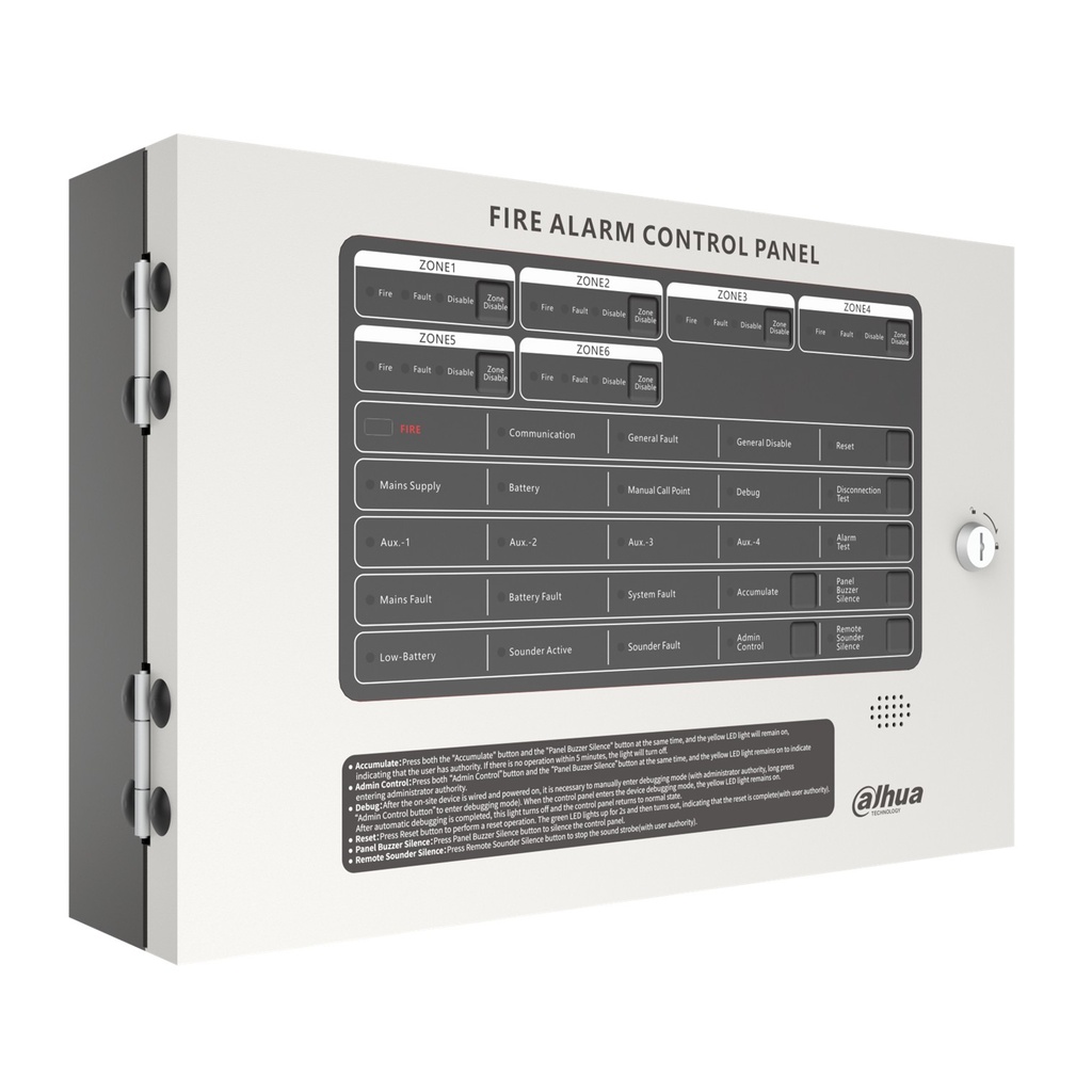 [DHI-HY-C102-6L] Dahua - Panel de Control de Alarma Contra Incendios Convencional de 6 Zonas Interfaz Ethernet Interfaz RS-485 Alimentación principal de 90 VCA a 270 VCA Capacidad de 25 detectores por zona Registro de eventos... [Convencional]