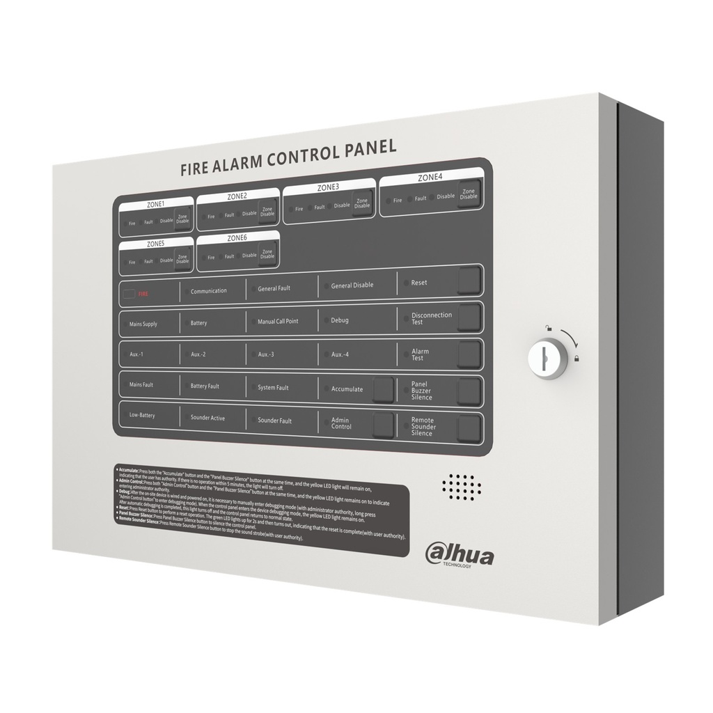 [DHI-HY-C102-6L] Dahua - Panel de Control de Alarma Contra Incendios Convencional de 6 Zonas Interfaz Ethernet Interfaz RS-485 Alimentación principal de 90 VCA a 270 VCA Capacidad de 25 detectores por zona Registro de eventos... [Convencional]