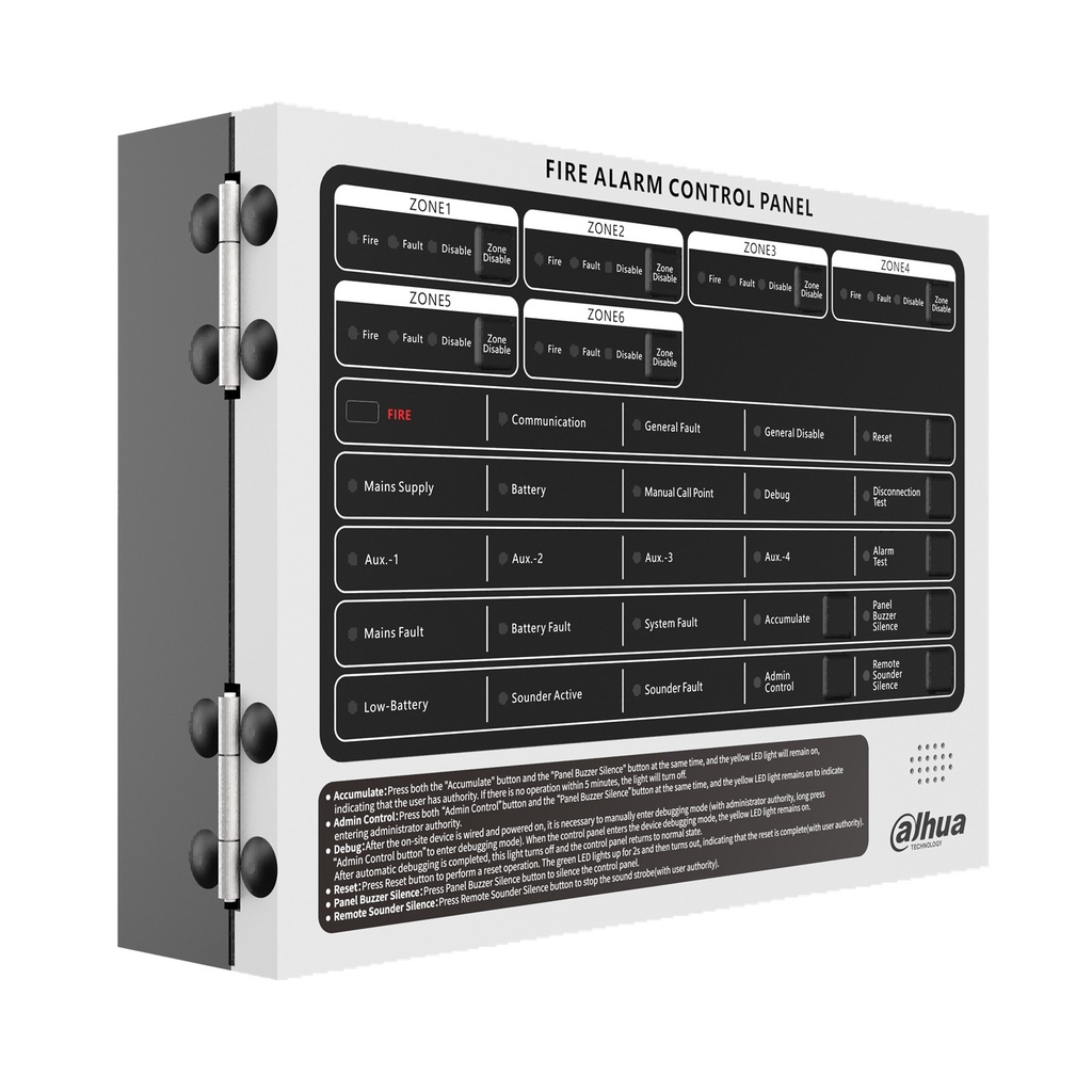 [DHI-HY-C102-6] Dahua - Panel de Control de Alarma Contra Incendios Convencional de 6 Zonas Interfaz Ethernet Interfaz RS-485 Alimentación principal de 90 VCA a 270 VCA Capacidad de 25 detectores por zona 4 contactos secos Registro... [Convencional]