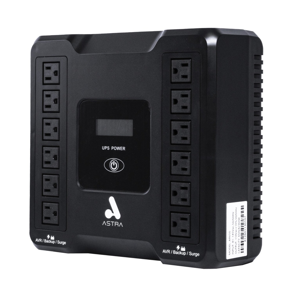 [AR650] Astra - UPS 650Va/360W 110V 12 Nemas 50-60Hz con Puerto USB & RJ45 Panel LCD