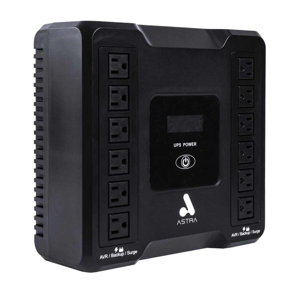 [AR850] Astra - UPS 850Va/480W 110V 12 Nemas 50-60Hz con Puerto USB & RJ45 Panel LCD