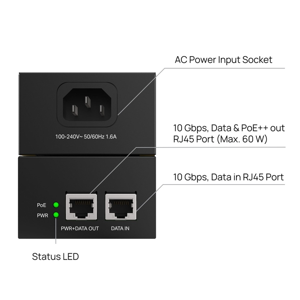 [POE370S] TP-Link - Inyector PoE++ 10G de 60W [Omada]