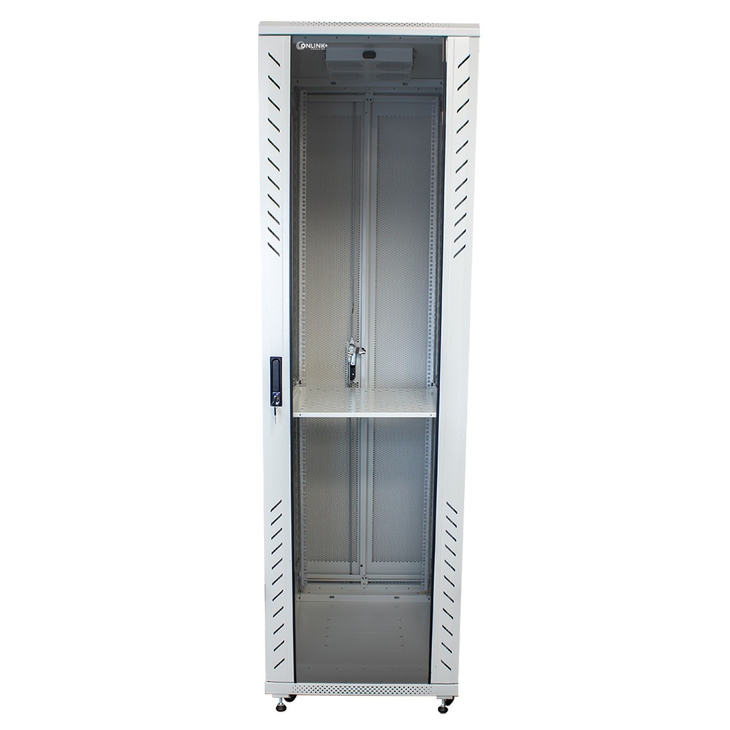 [AS6842-VDM/600x800-RAL7035] Onlink - Rack de Piso [42U] Cerrado 600x800x2054mm con Puerta Frontal de Vidrio y Doble Puerta Trasera de Malla [Gris Luminoso]