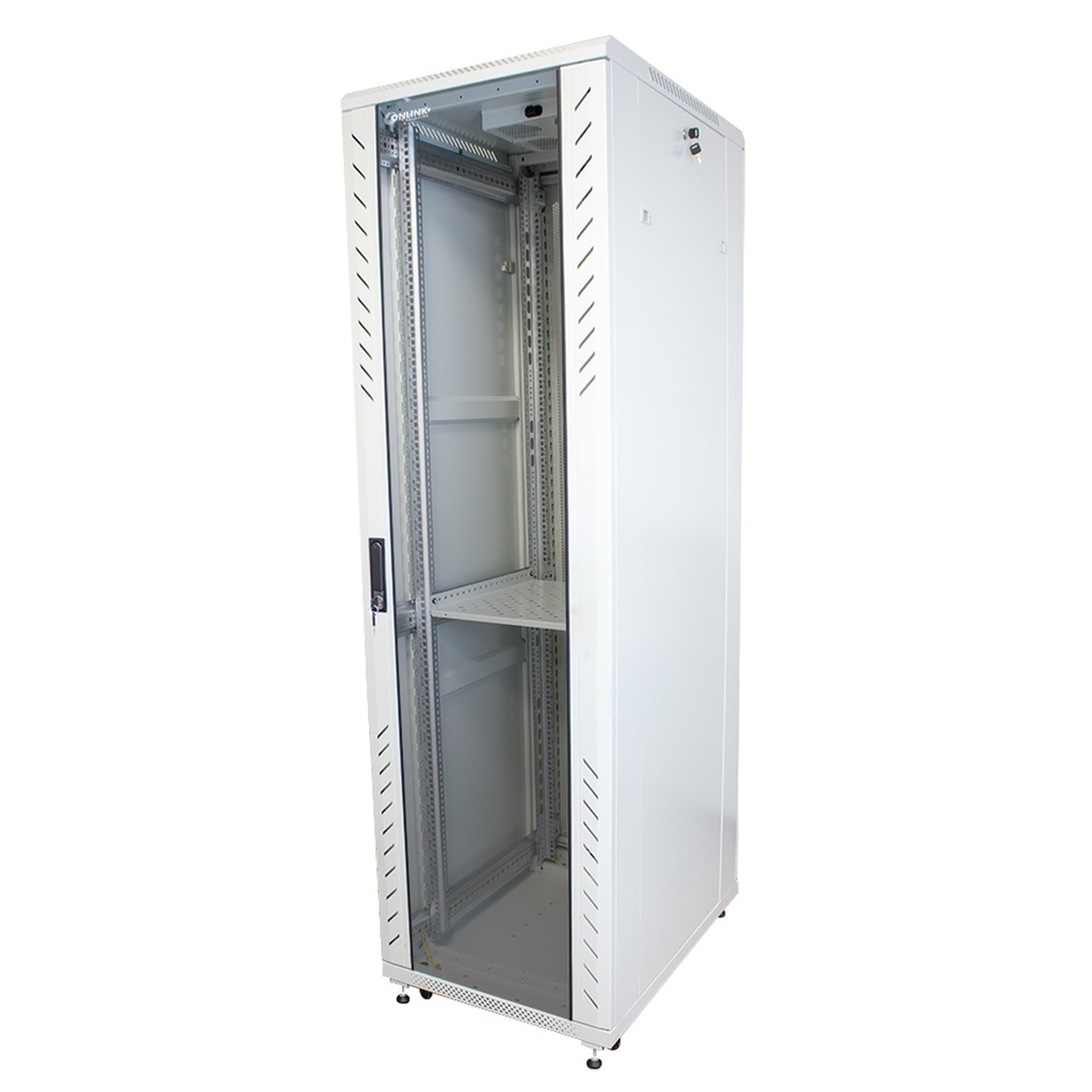 [AS6842-VDM/600x800-RAL7035] Onlink - Rack de Piso [42U] Cerrado 600x800x2054mm con Puerta Frontal de Vidrio y Doble Puerta Trasera de Malla [Gris Luminoso]