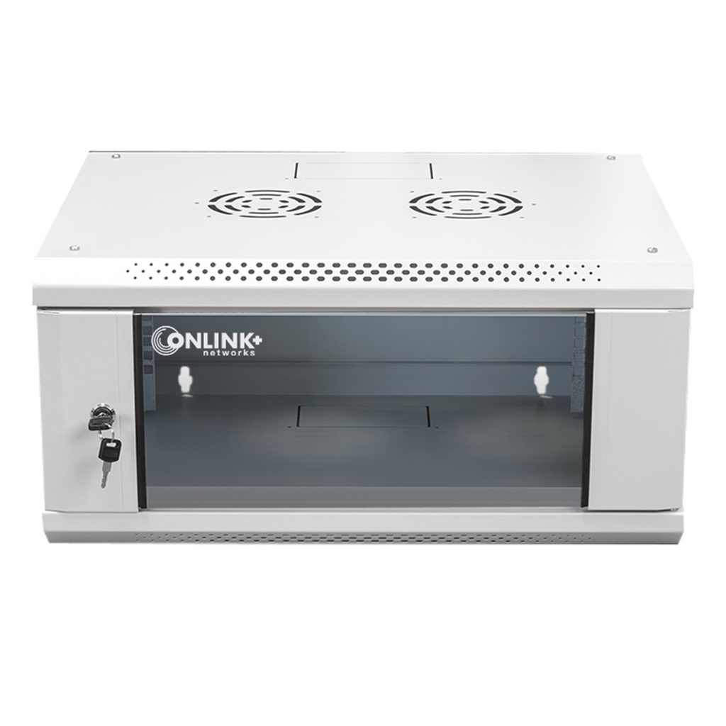 [WM6404-450-RAL7035] Onlink - Rack de Pared [4U] Cerrado Fijo 600x450x280mm con 3 Cerraduras y Puerta de Vidrio [Gris Luminoso]