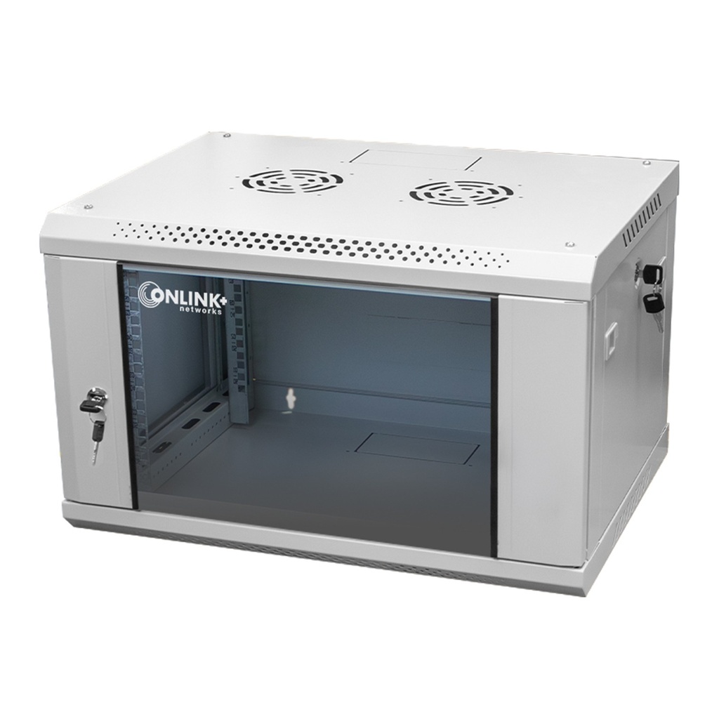 [WM6406-450-RAL7035] Onlink - Rack de Pared [6U] Cerrado Fijo 600x 450x368mm con 3 Cerraduras y Puerta de Vidrio [Gris Luminoso]