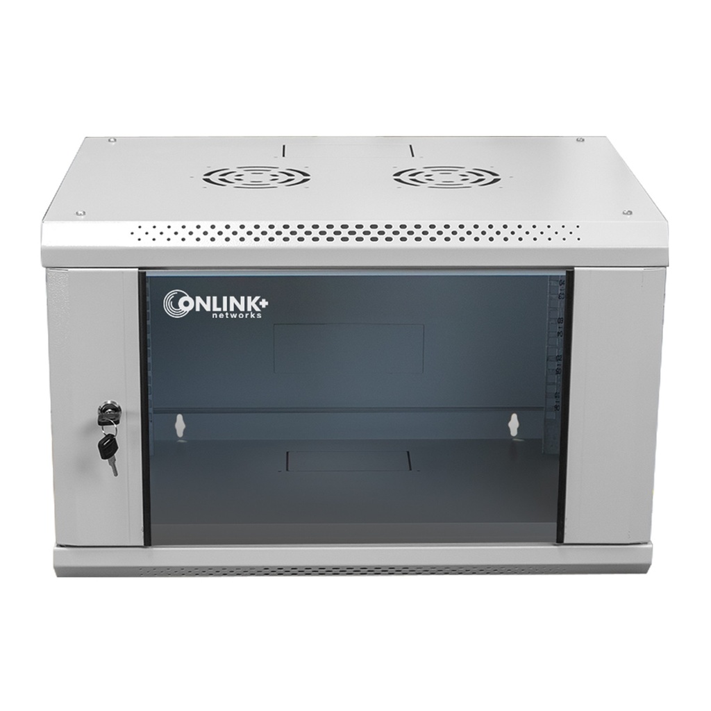 [WM6406-450-RAL7035] Onlink - Rack de Pared [6U] Cerrado Fijo 600x 450x368mm con 3 Cerraduras y Puerta de Vidrio [Gris Luminoso]
