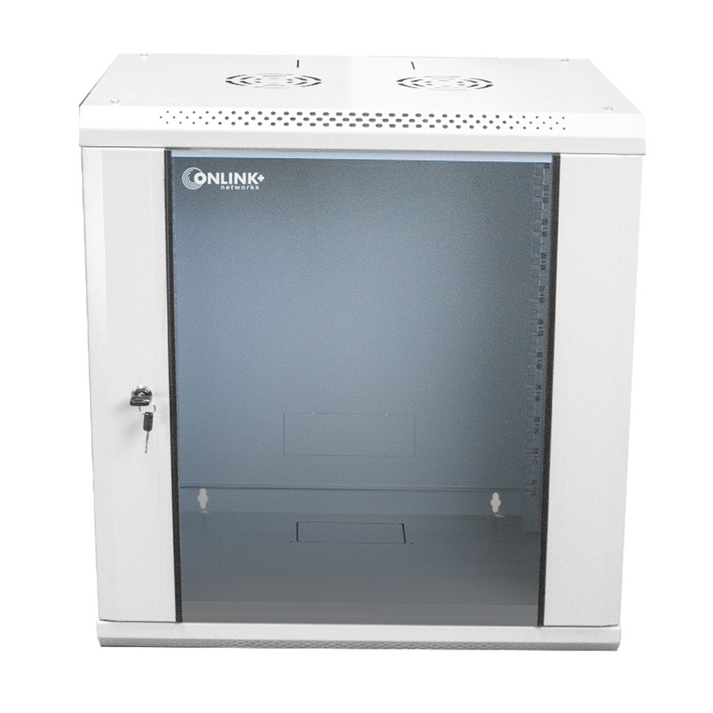 [WM6412-450-RAL7035] Onlink - Rack de Pared [12U] Cerrado Fijo 600x450x635mm con 3 Cerraduras y Puerta de Vidrio [Gris Luminoso]