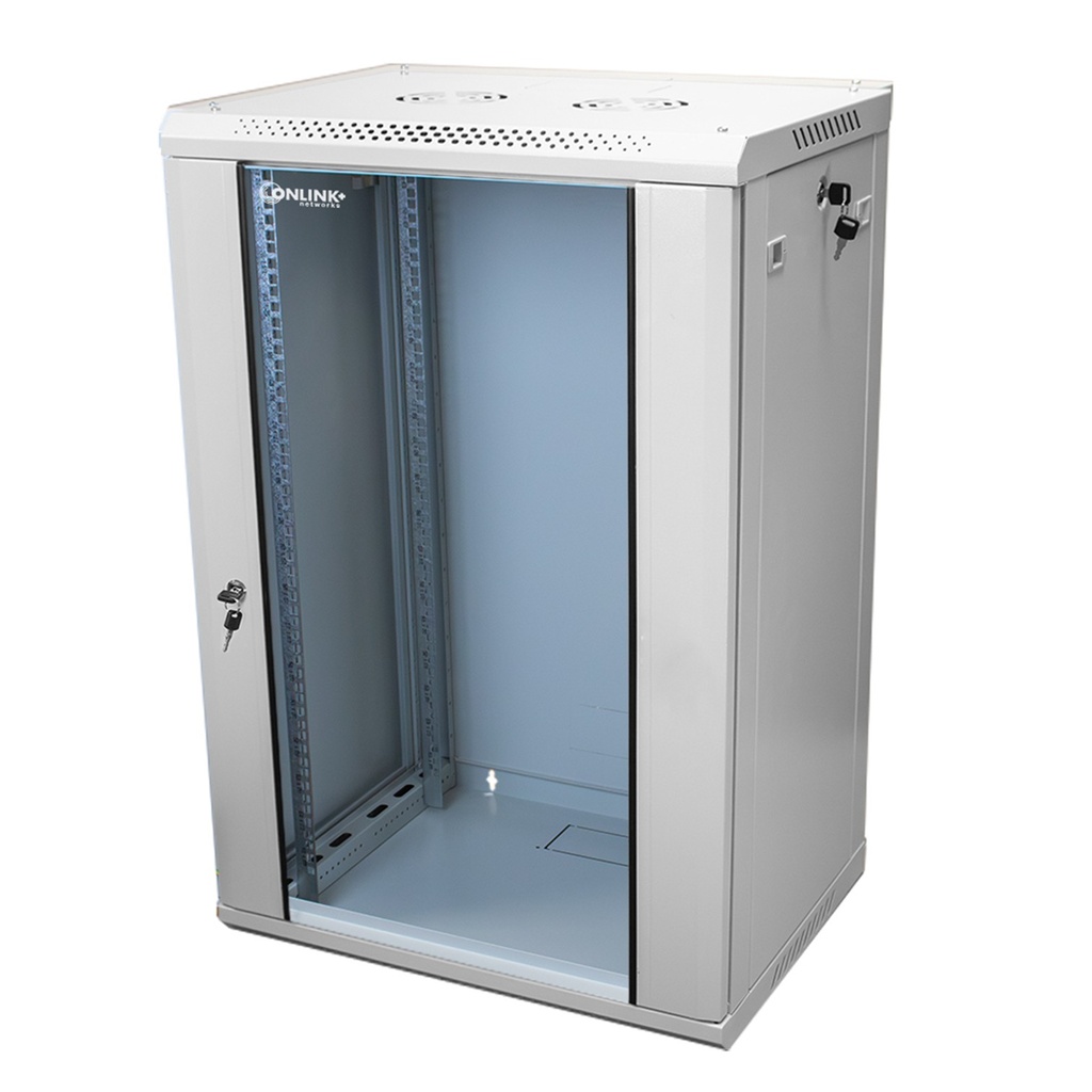 [WM6415-450-RAL7035] Onlink - Rack de Pared [15U] Cerrado Fijo 600x450x769mm con 3 Cerraduras y Puerta de Vidrio [Gris Luminoso]