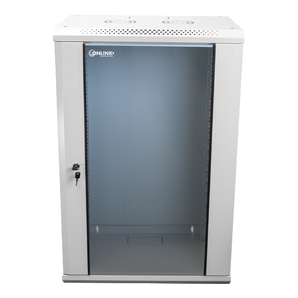 [WM6415-450-RAL7035] Onlink - Rack de Pared [15U] Cerrado Fijo 600x450x769mm con 3 Cerraduras y Puerta de Vidrio [Gris Luminoso]