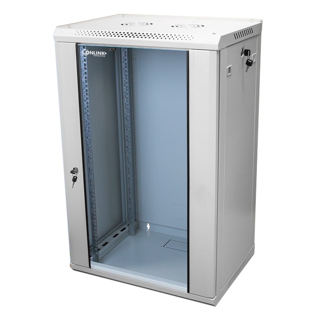 [WM6418-450-RAL7035] Onlink - Rack de Pared [18U] Cerrado Fijo 600x450x901mm con 3 Cerraduras y Puerta de Vidrio [Gris Luminoso]