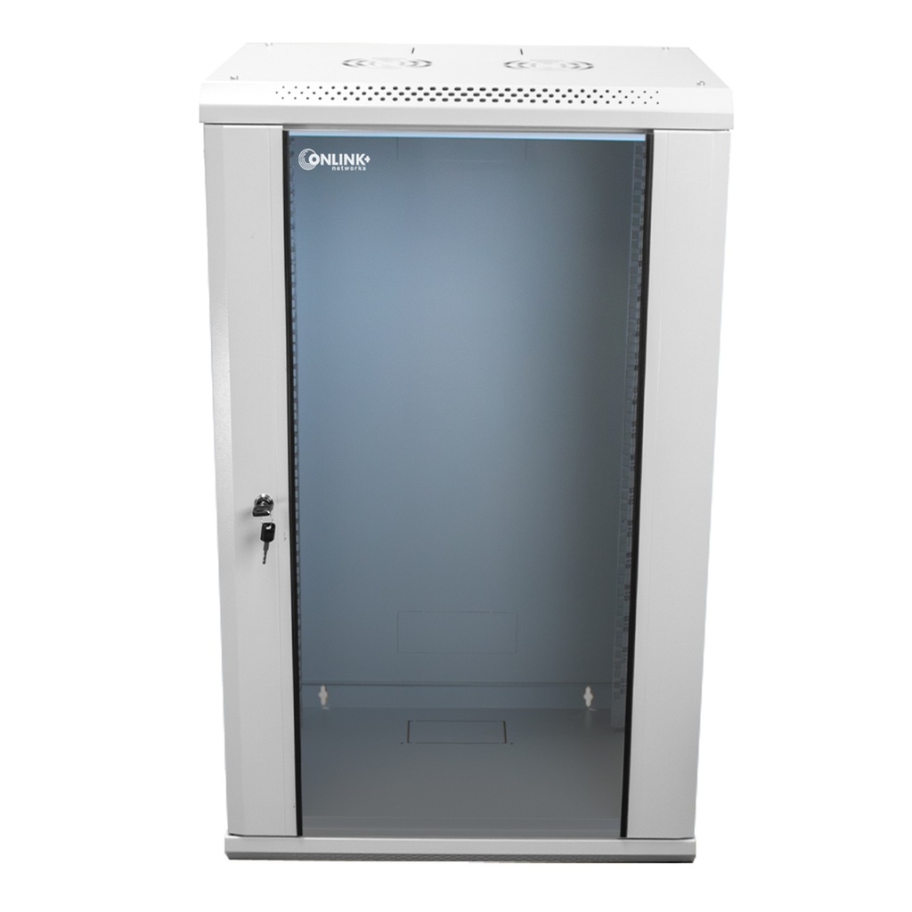 [WM6418-450-RAL7035] Onlink - Rack de Pared [18U] Cerrado Fijo 600x450x901mm con 3 Cerraduras y Puerta de Vidrio [Gris Luminoso]
