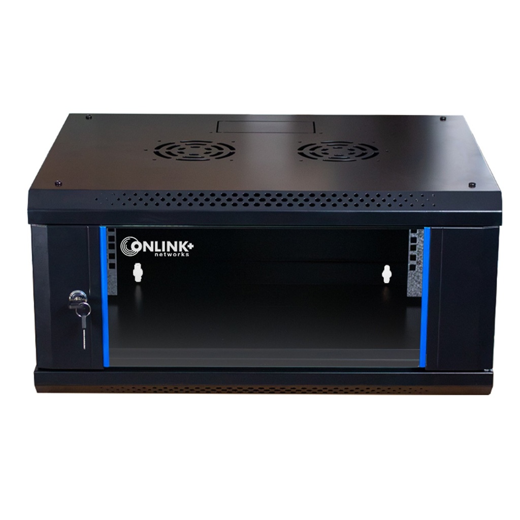 [WM6404-450-BLACK] Onlink - Rack de Pared [4U] Cerrado Fijo 600x450x280mm con 3 Cerraduras y Puerta de Vidrio [Negro]