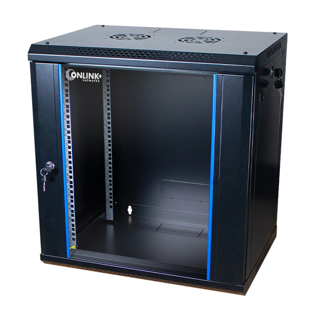 [WM6409-450-BLACK] Onlink - Rack de Pared [9U] Cerrado Fijo 600x450x501mm con 3 Cerraduras y Puerta de Vidrio [Negro]