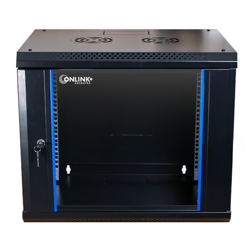 [WM6409-450-BLACK] Onlink - Rack de Pared [9U] Cerrado Fijo 600x450x501mm con 3 Cerraduras y Puerta de Vidrio [Negro]