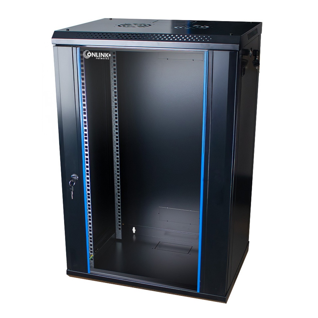[WM6415-450-BLACK] Onlink - Rack de Pared [15U] Cerrado Fijo 600x450x769mm con 3 Cerraduras y Puerta de Vidrio [Negro]