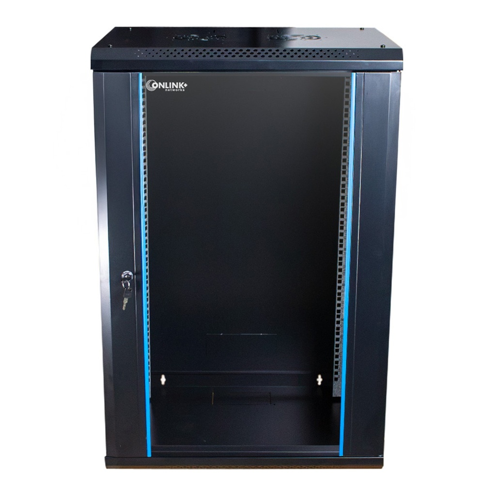 [WM6415-450-BLACK] Onlink - Rack de Pared [15U] Cerrado Fijo 600x450x769mm con 3 Cerraduras y Puerta de Vidrio [Negro]