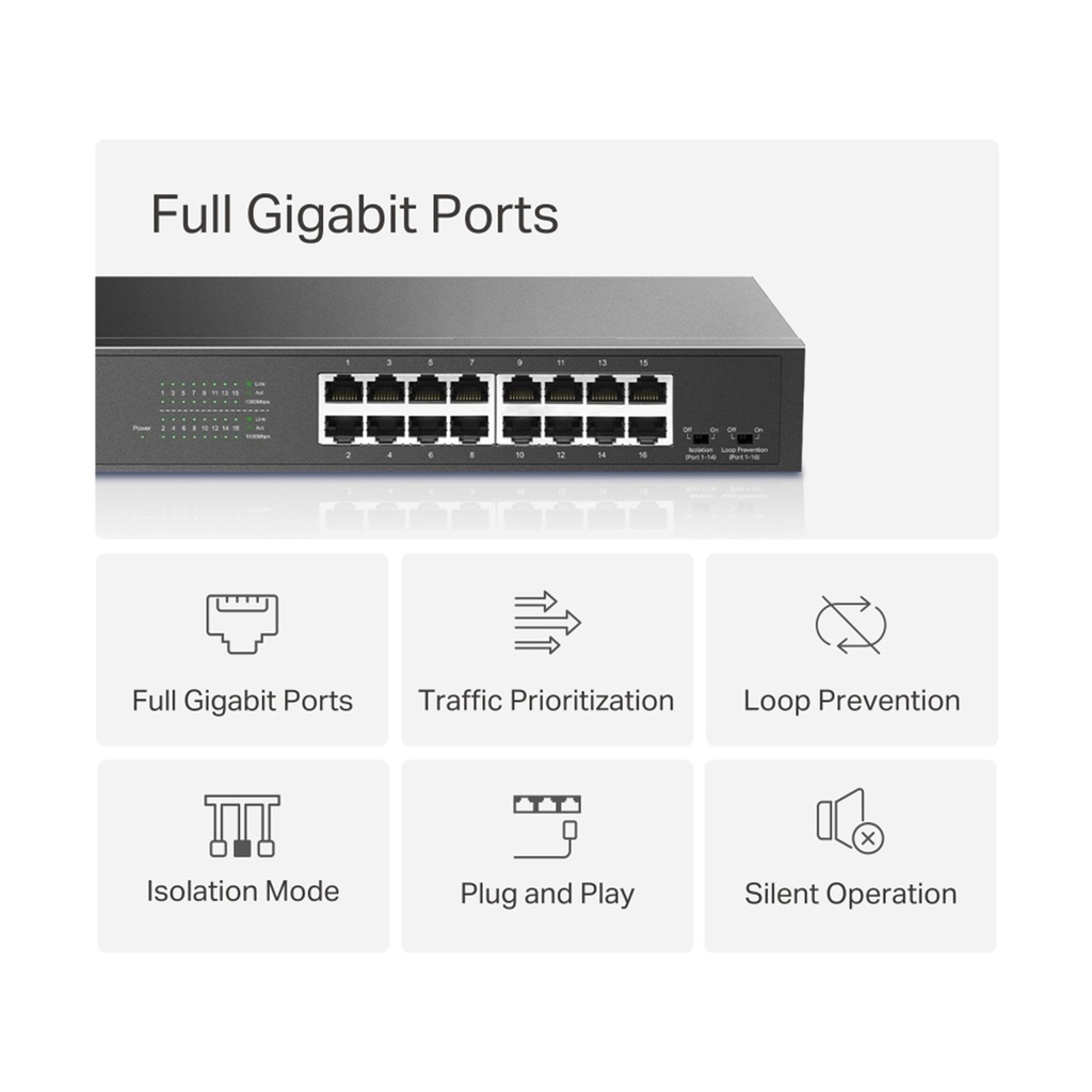 [MS116GS] Mercusys - Switch de Escritorio/Rack de 16 Puertos Gigabit