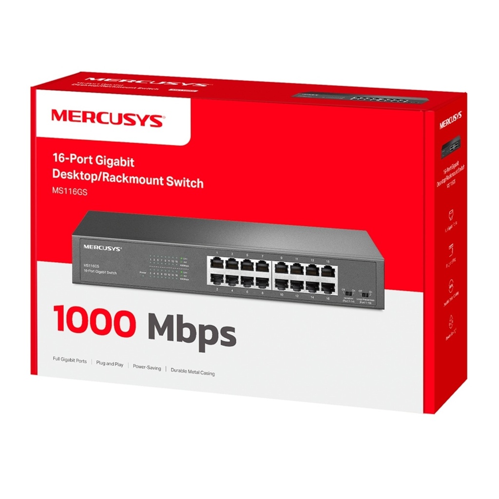 [MS116GS] Mercusys - Switch de Escritorio/Rack de 16 Puertos Gigabit