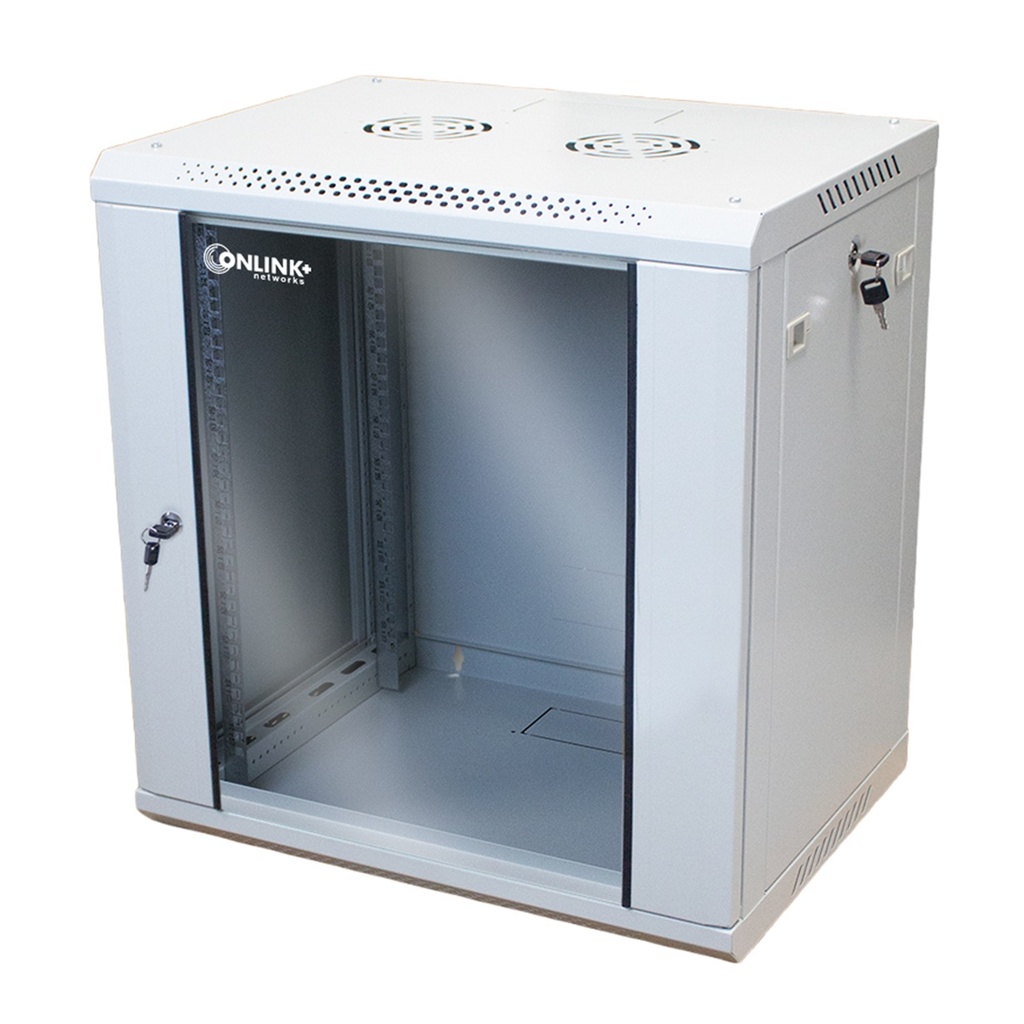 [WM6412-450-RAL7035] Onlink - Rack de Pared [12U] Cerrado Fijo 600x450x635mm con 3 Cerraduras y Puerta de Vidrio [Gris Luminoso]