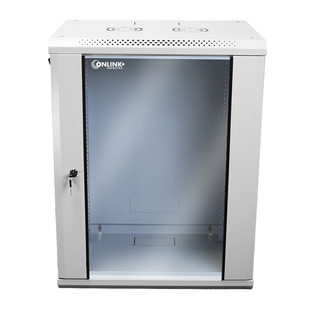 [WM6415-450-RAL7035] Onlink - Rack de Pared [15U] Cerrado Fijo 600x450x769mm con 3 Cerraduras y Puerta de Vidrio [Gris Luminoso]