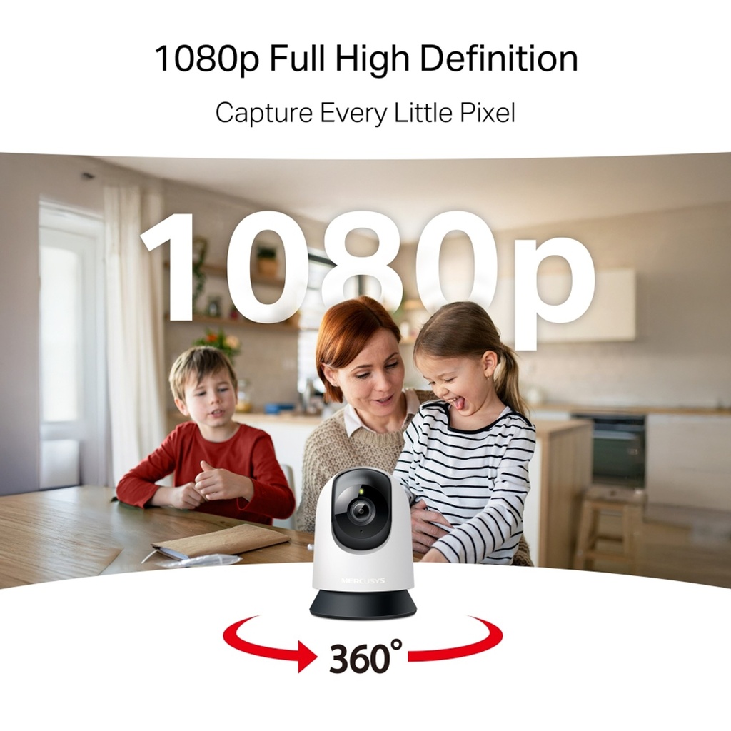 [MC200] Mercusys - Cámara Wi-Fi 1080p Full HD de 360 con Detección inteligente Audio Bidreccional Visión Nocturna