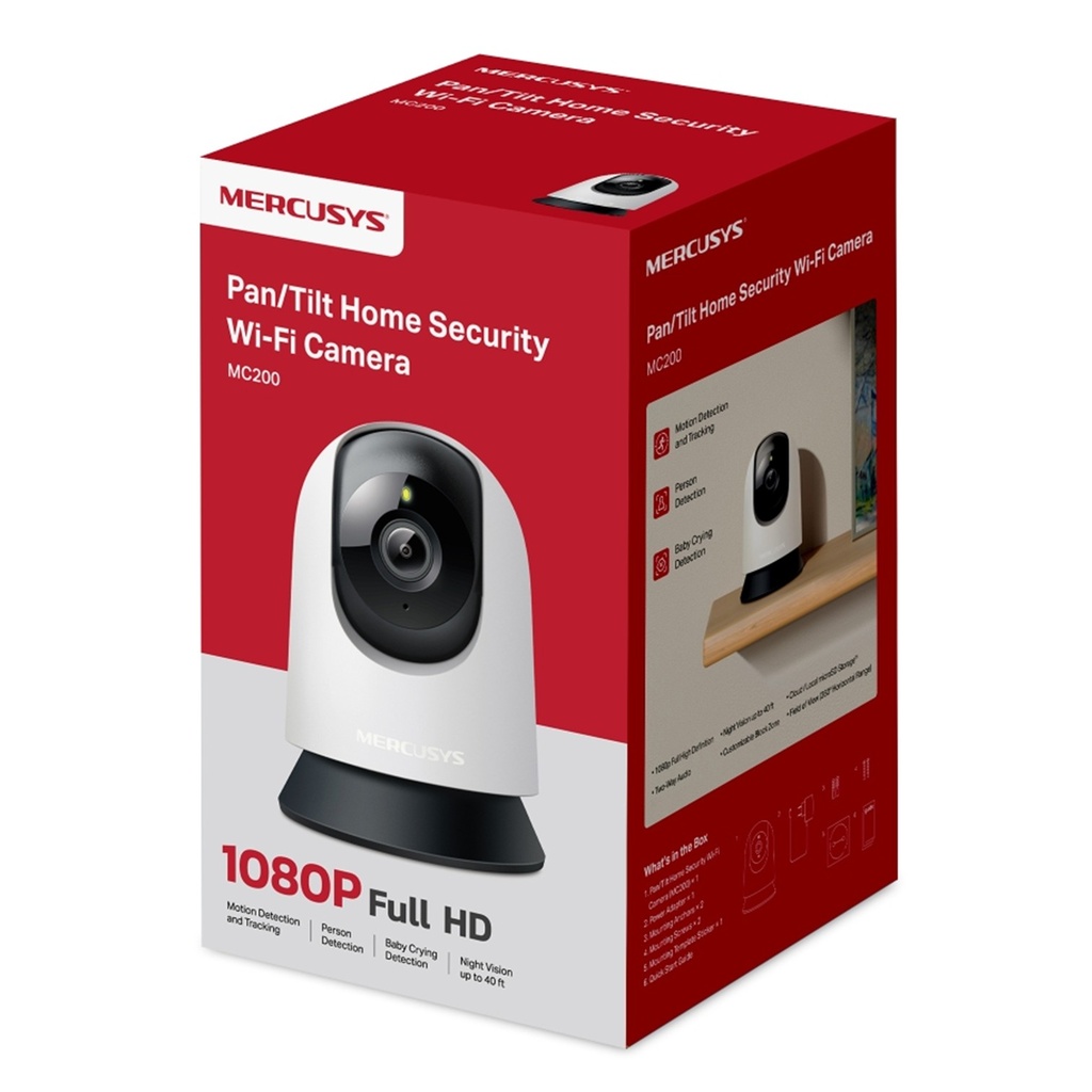 [MC200] Mercusys - Cámara Wi-Fi 1080p Full HD de 360 con Detección inteligente Audio Bidreccional Visión Nocturna