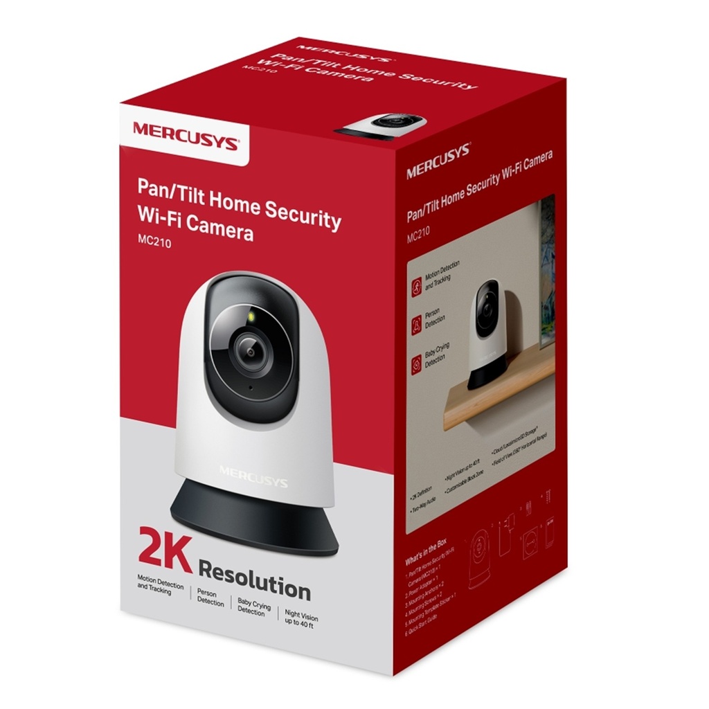 [MC210] Mercusys - Cámara Wi-Fi 2K 3MP de 360 con Detección inteligente Audio Bidreccional Visión Nocturna