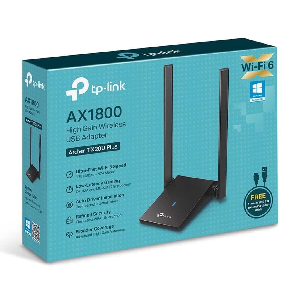 [TX20U-Plus-Archer] TP-Link - Adaptador USB Wi-Fi 6 con 2 Antenas AX1800
