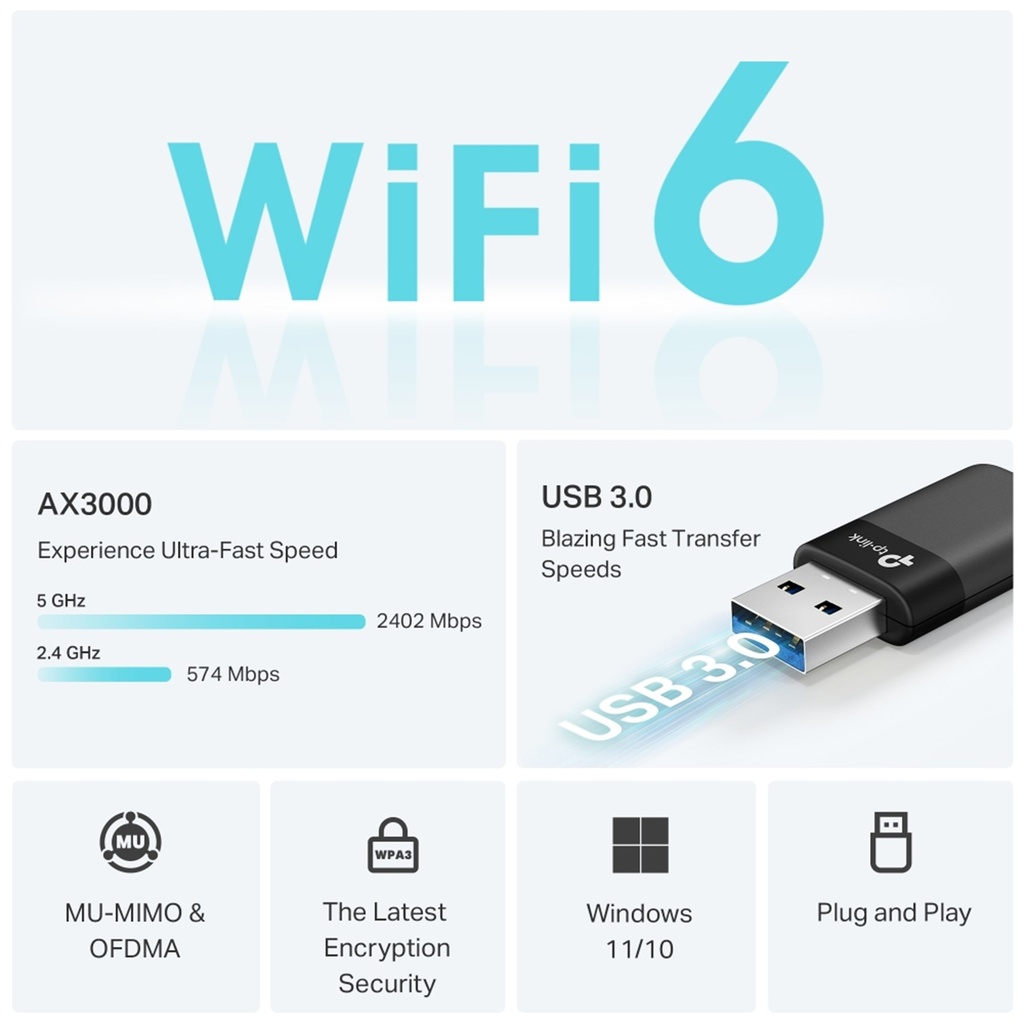 [TX50U-Archer] TP-Link - Adaptador USB Inalámbrico Wi-Fi 6 de Doble Banda AX3000