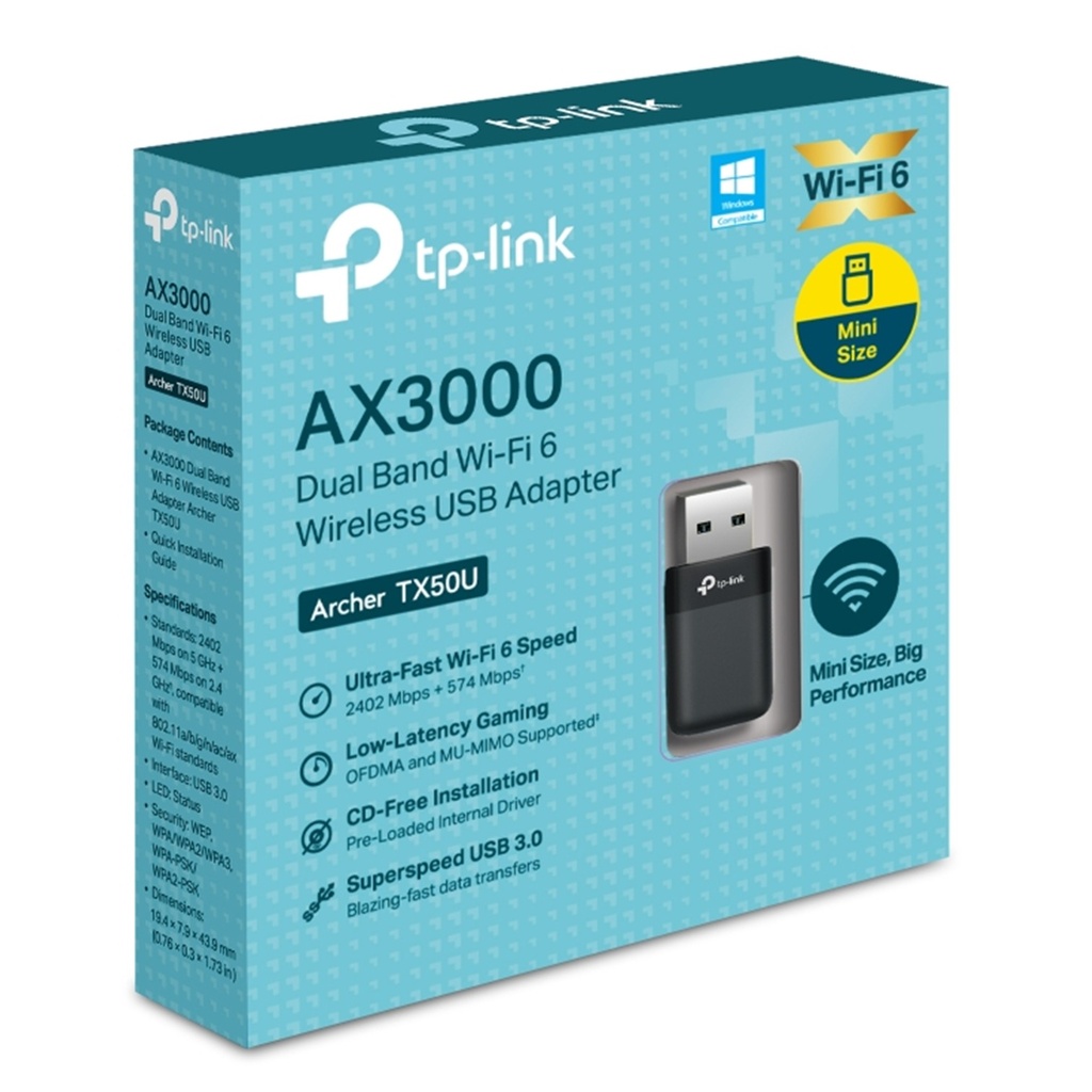 [TX50U-Archer] TP-Link - Adaptador USB Inalámbrico Wi-Fi 6 de Doble Banda AX3000