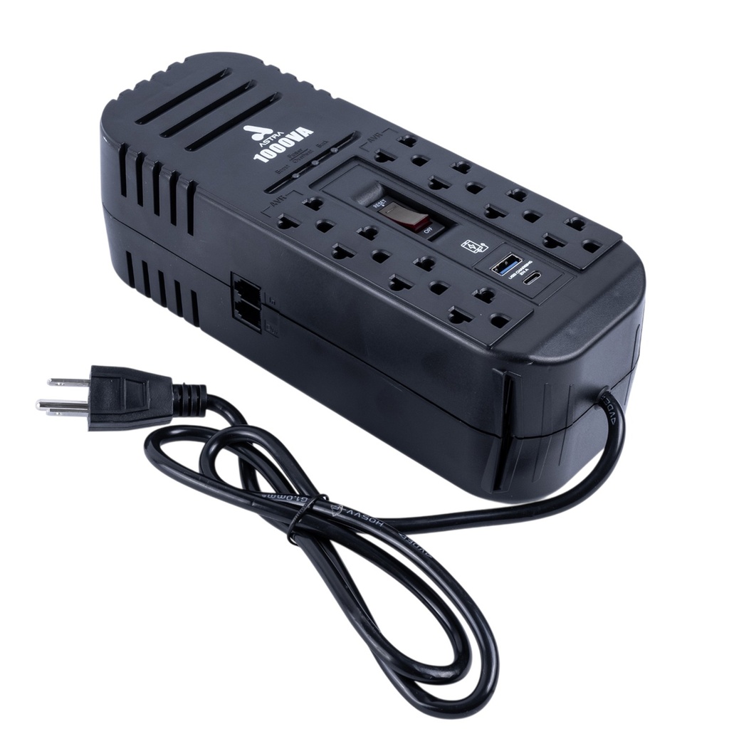 [ASRV1000VA] Astra - Regulador Automático de Voltaje 120V 1000VA/500W [8] x Tomas y USB-A/USB-C