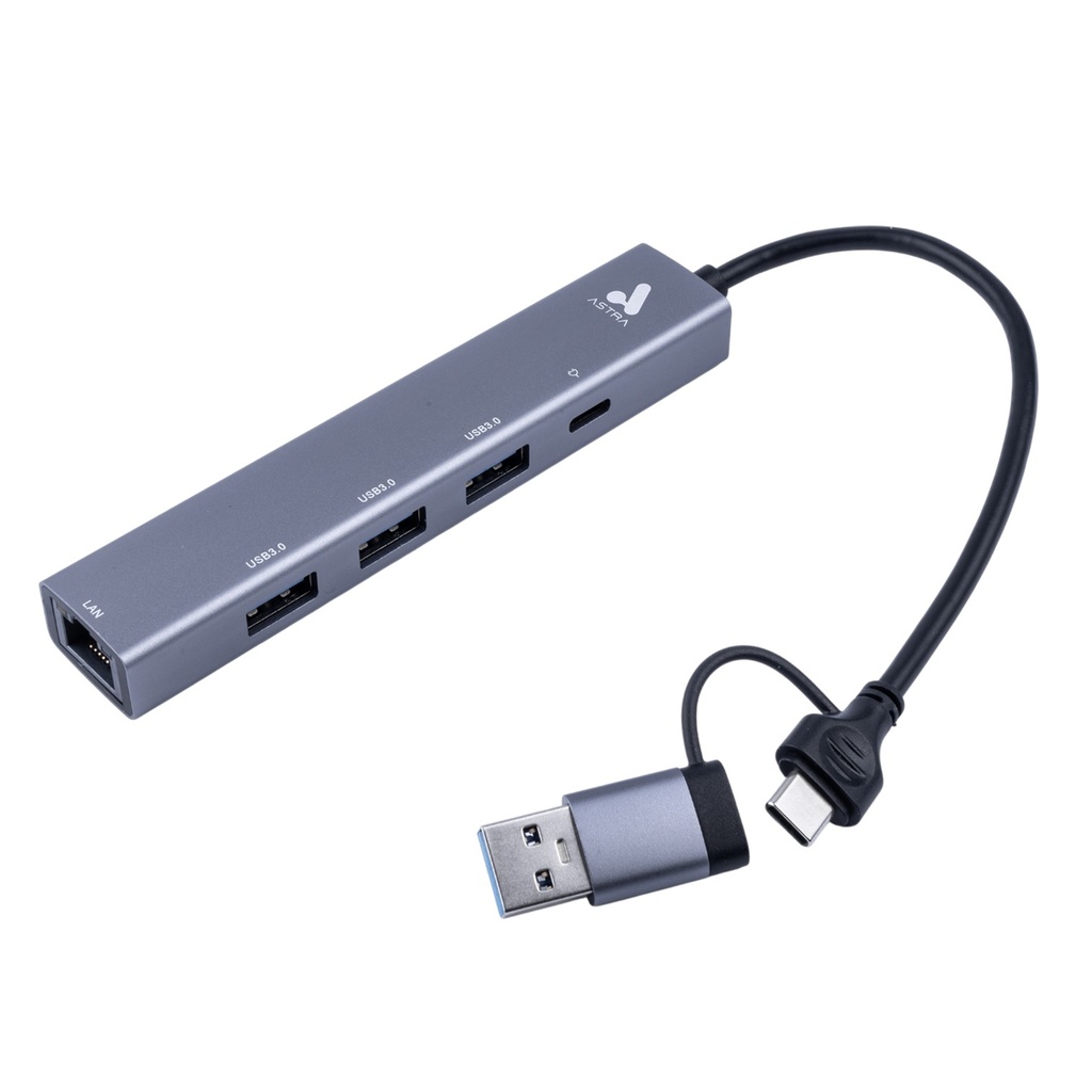 [CHB082] Astra - Adaptador Dual USB-A/USB-C a RJ45 Gigabit + 3 Puertos USB 3.0 + USB-C