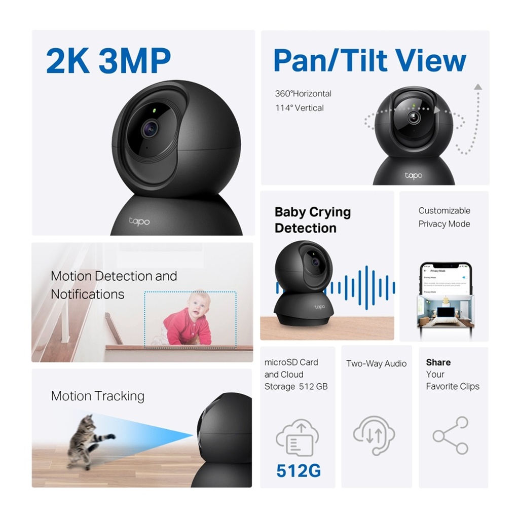 [C211] TP-Link - Cámara Wi-Fi 2K 3MP de 360 Grados con Detección por IA y Llanto de Bebé Audio Bidreccional Visión Nocturna [Tapo]