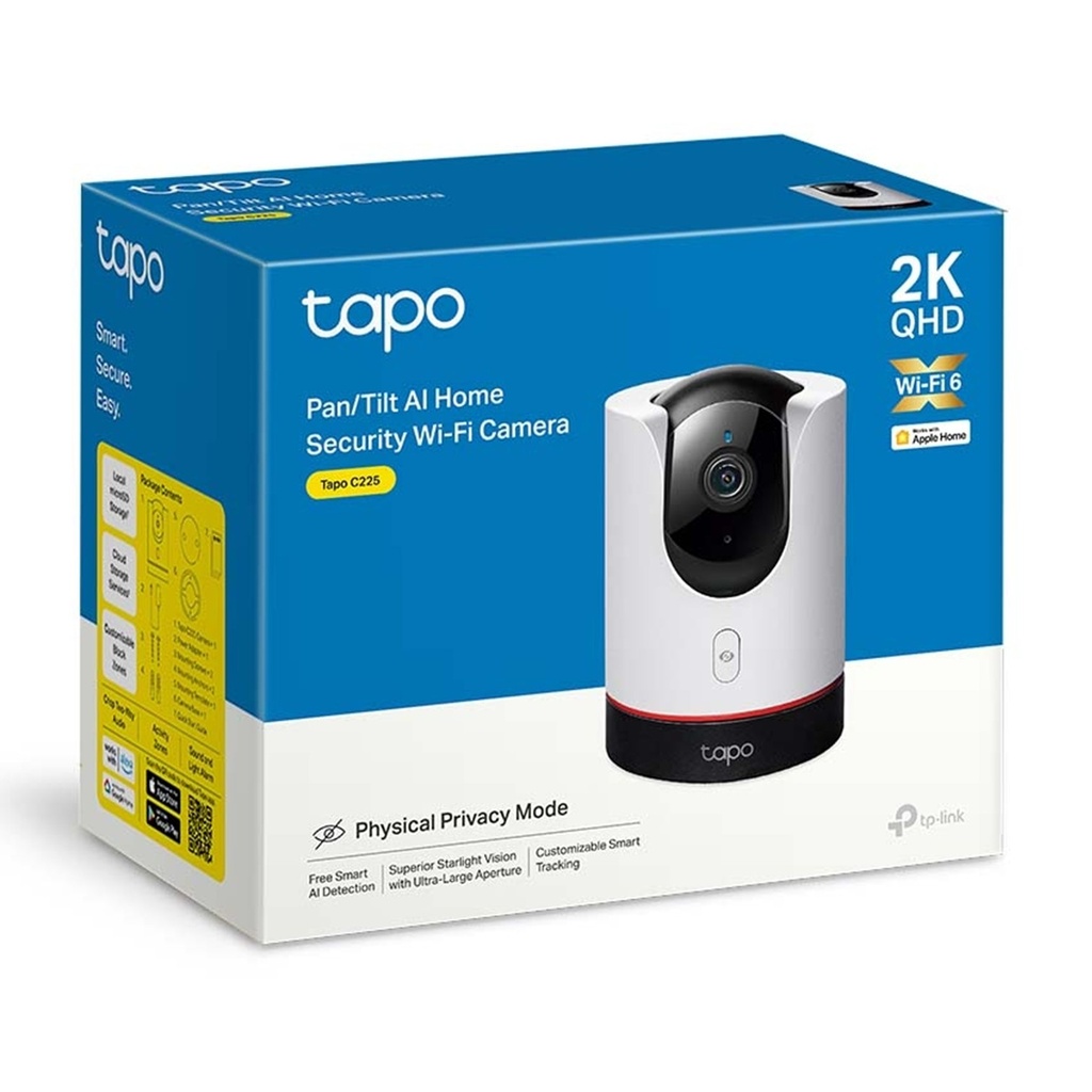 [C225] TP-Link - Cámara Wi-Fi 2K QHD de 360 Grados con Modo Infrarrojo Invisible y Detección IA Audio Bidreccional Visión Nocturna [Tapo]