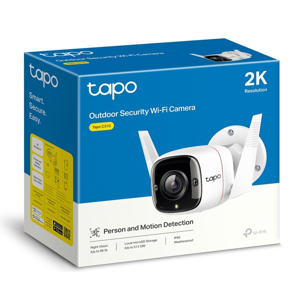[C310] TP-Link - Cámara Wi-Fi 3MP con Detección IA Audio Bidreccional Conexión por cable o Wi-Fi Visión Nocturna para Exteriores [Tapo]