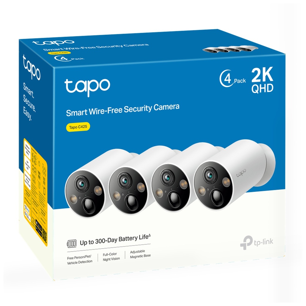 [C425] TP-Link - Cámara de Vigilancia Wi-Fi 2K QHD 4MP para Exterior con Batería Recargable y Detección IA Avanzada [Tapo]