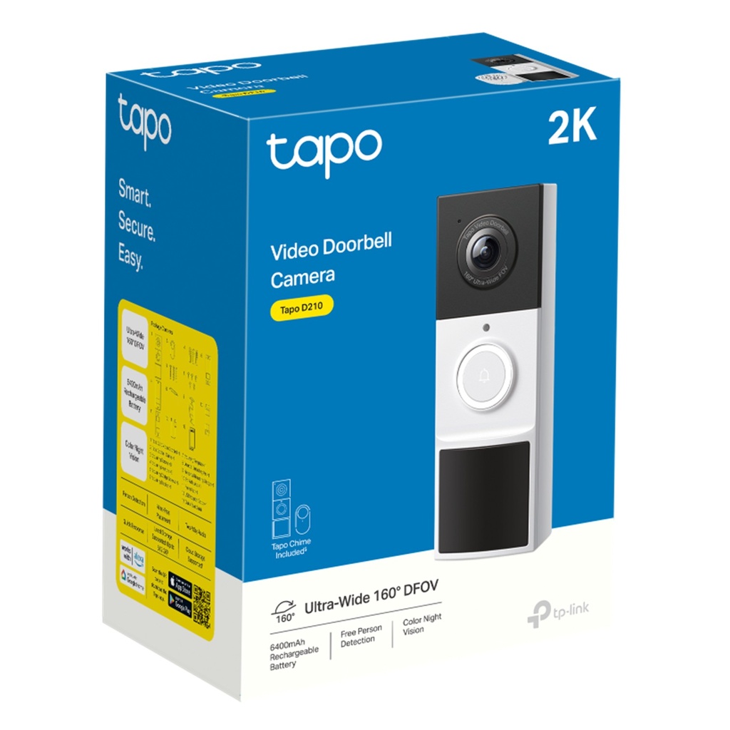 [D210] TP-Link - Timbre Inteligente IP65 con Cámara 3MP y Visión Nocturna a Color [Tapo]