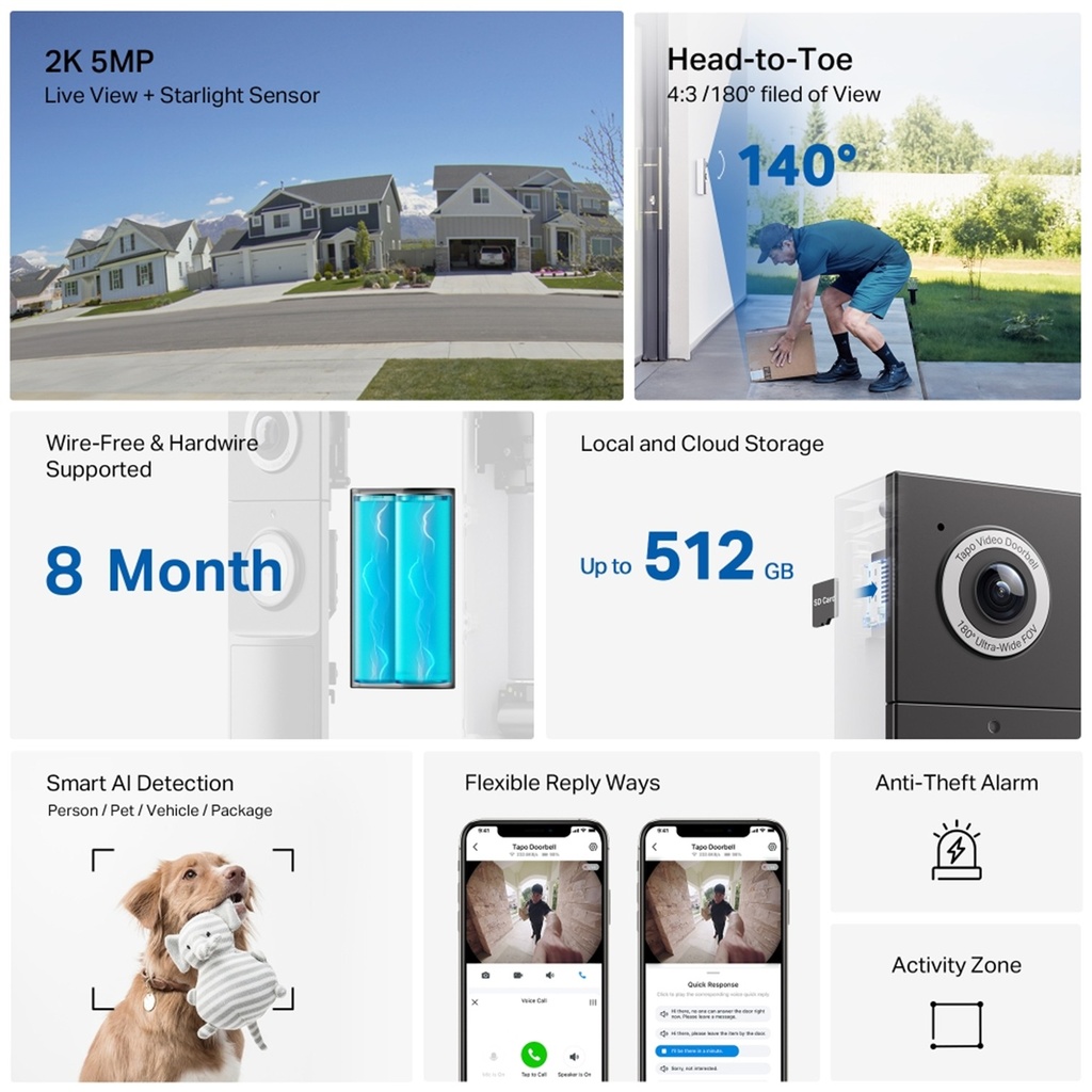 [D235] TP-Link - Timbre Inteligente IP66 con Visión 5MP Mejorada y Alimentación por Batería o Cable [Tapo]