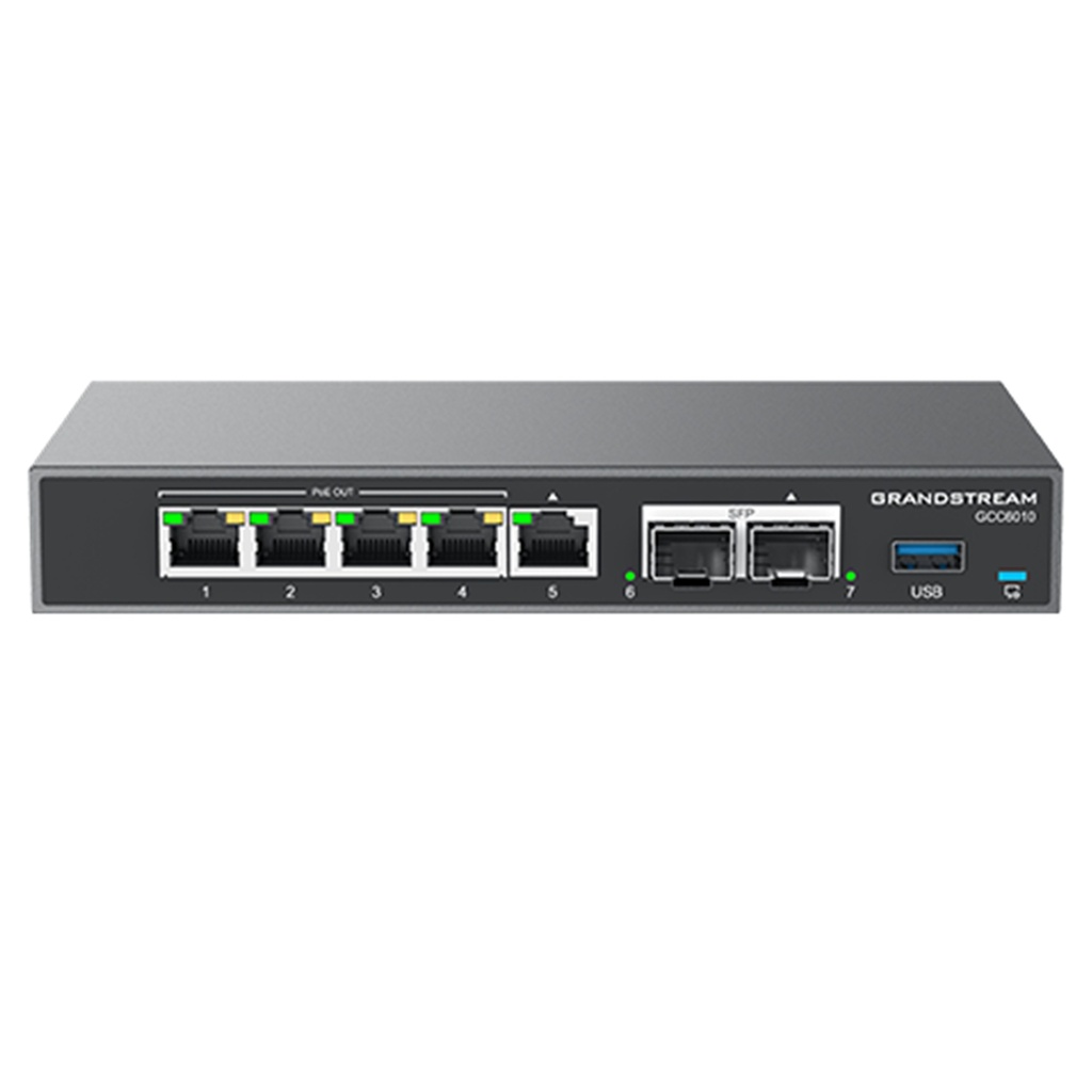 [GCC6010W] Grandstream - Router Empresarial Todo en Uno router VPN firewall next-gen IP PBX y AP Wi-Fi 6 doble banda 2x2 MIMO 5 puertos Gigabit configurables WAN/LAN hasta 3 WAN PBX 24 usuarios 8 llamadas concurrentes