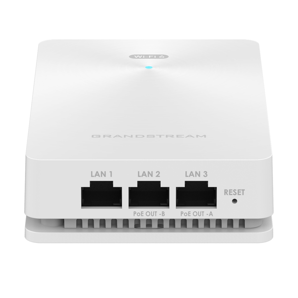 [GWN7661E] Grandstream - Punto de Acceso Wi-Fi 6 AX3000 rendimiento agregado de 3Gbps 2.4GHz 2x2:2 MU-MIMO 5GHz 3x3:2 MU-MIMO hasta 256 clientes concurrentes cobertura hasta 100 metros 4 puertos Gigabit uno con PoE/PoE+ y 2 con PSE diseño de pared