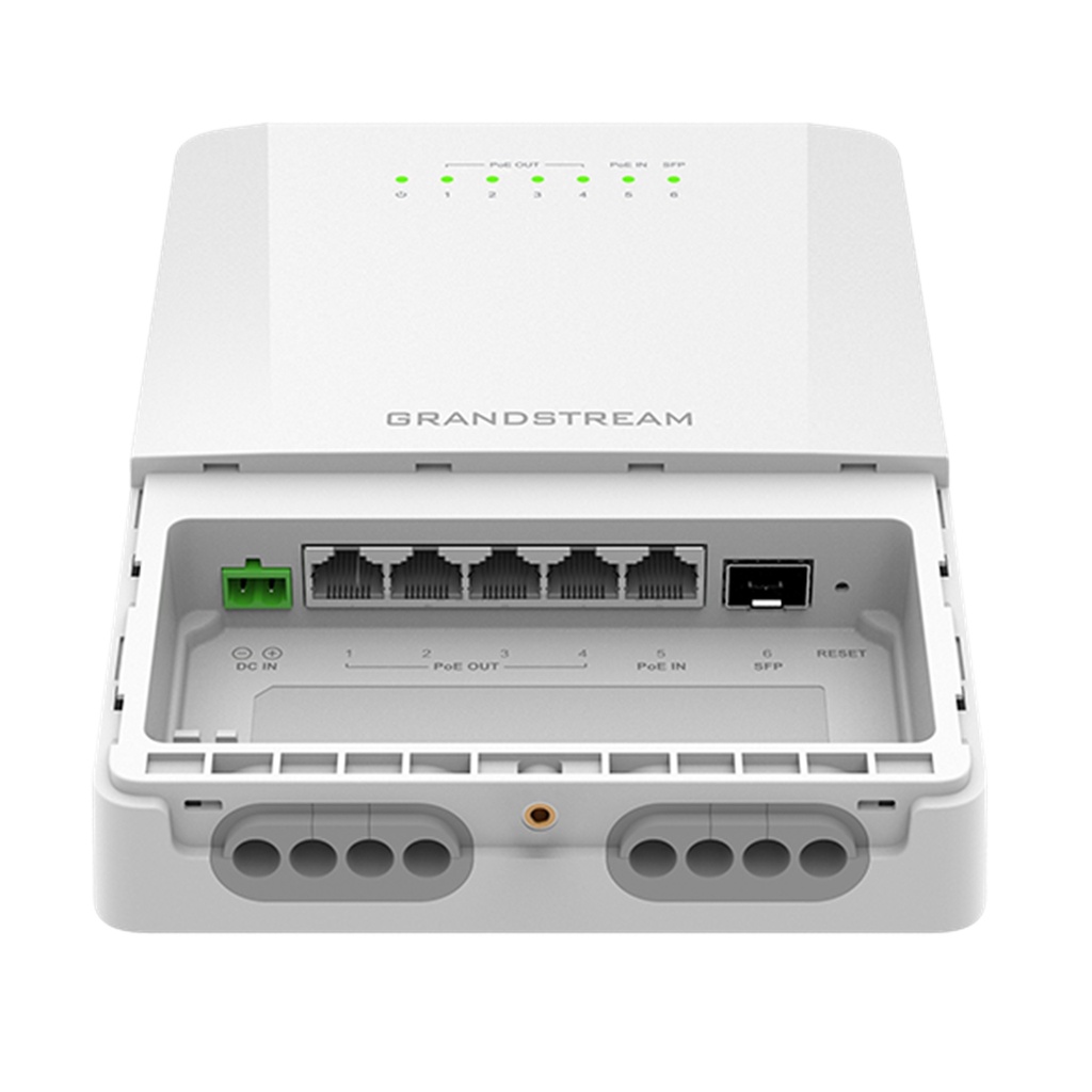 [GWN7710R] Grandstream - Switch Administrable switch administrado L2 Lite con 5 puertos RJ45 Gigabit y 1 puerto SFP de 1G/2.5G entrada PoE en el puerto 5 y salida PoE en los puertos 1 al 4 hasta 30W por puerto capacidad de conmutación de 15Gbps