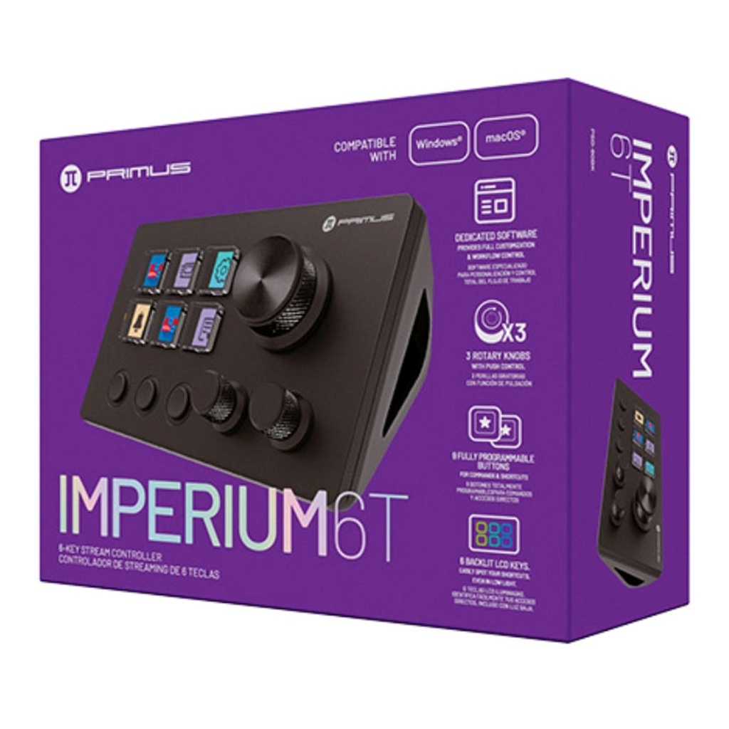 [PSD-60BK] Primus - Stream Deck Imperium6T 6 Teclas LCD Programables 3 Botones y 3 Perillas