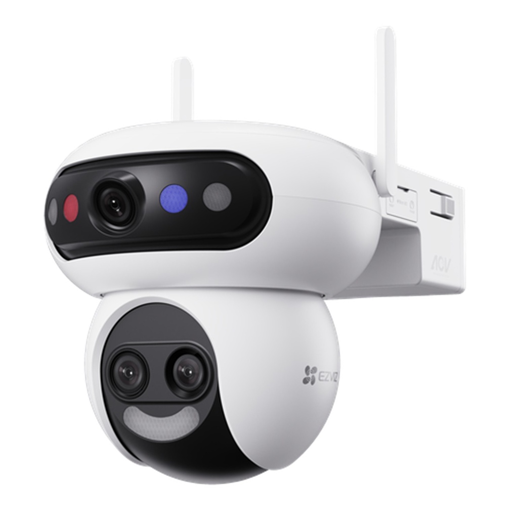 [CS-HB90f/SP-R100(5MP+5MP+5MP)] Ezviz - Kit Cámara IP PT Inalámbrica HD 3K Triple Lente [5MP] + [5MP] + [5MP] Wi-Fi con Batería y Panel Solar Zoom Híbrido 12x Reconocimiento Facial Local Exterior