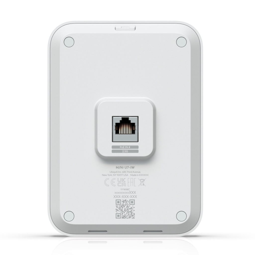 [U7-IW] Ubiquiti - UniFi In-Wall, Punto de Acceso Wi-Fi 7 de Pared, Doble Banda 2,4/5 GHz, 4 Flujos, 3 Puertos 2,5 GbE con Entrada y Salida PoE+, Cobertura de 115 m²