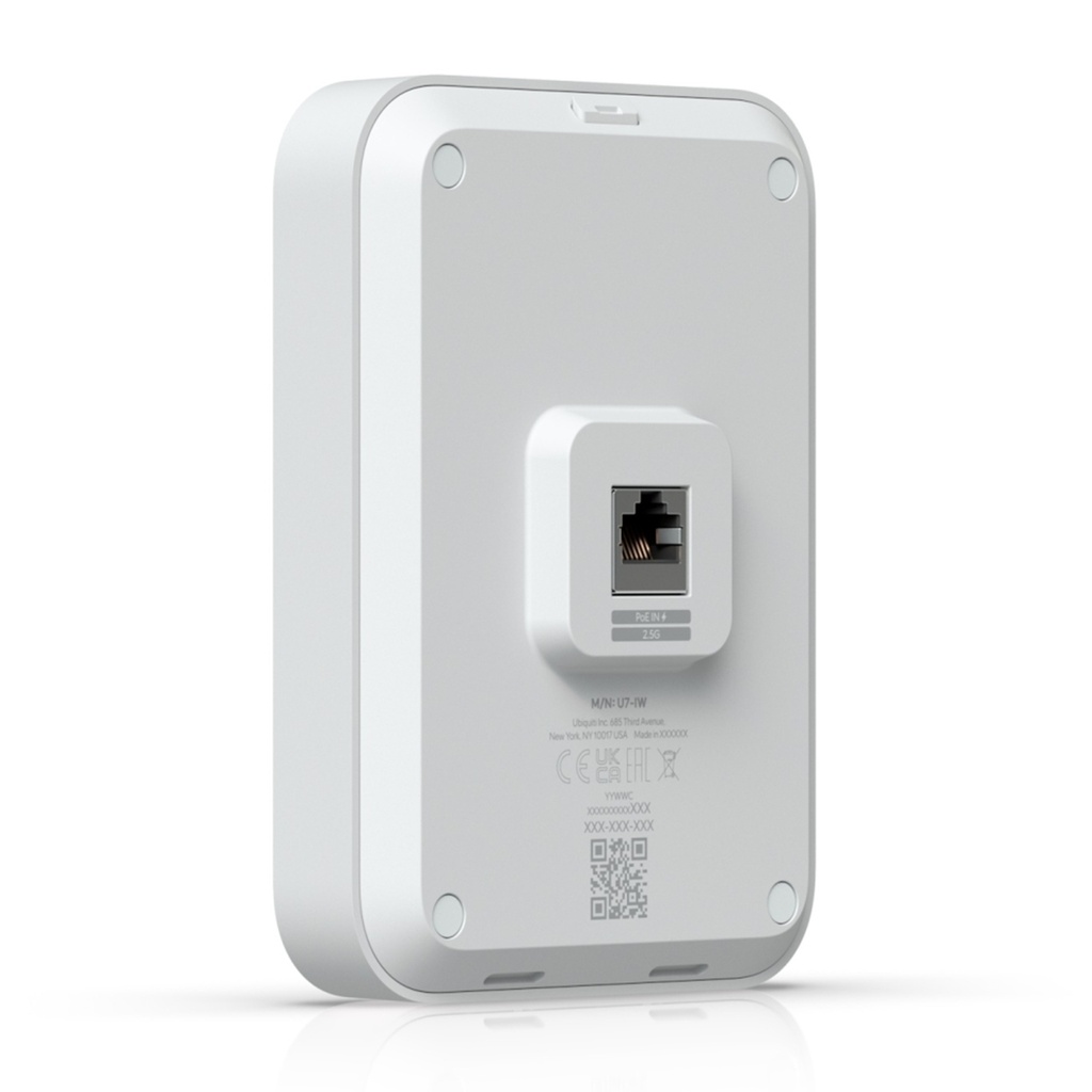 [U7-IW] Ubiquiti - UniFi In-Wall, Punto de Acceso Wi-Fi 7 de Pared, Doble Banda 2,4/5 GHz, 4 Flujos, 3 Puertos 2,5 GbE con Entrada y Salida PoE+, Cobertura de 115 m²