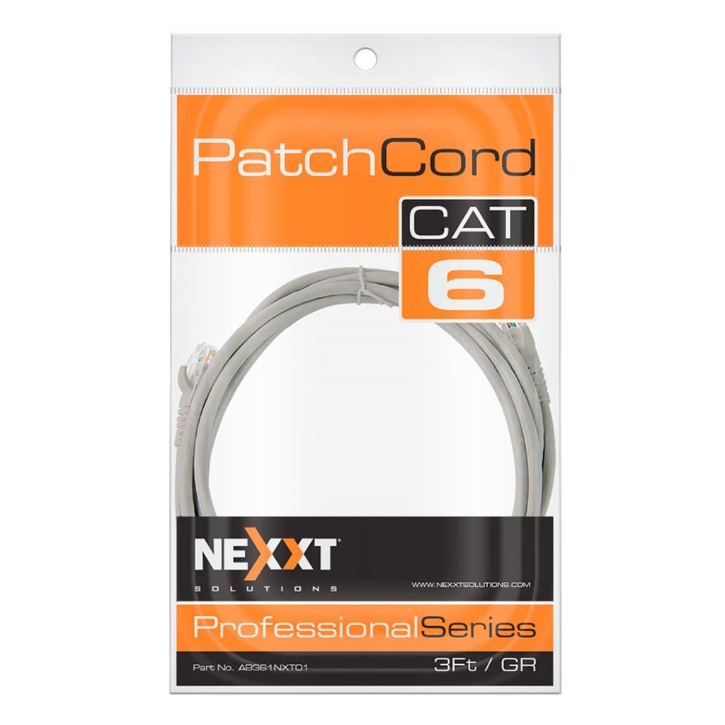 (AB361NXT01) Nexxt - Patch Cord Multifilar UTP Categoria 6 Gris 24AWG Revestimiento CM (90cm/3ft) (Unidad)